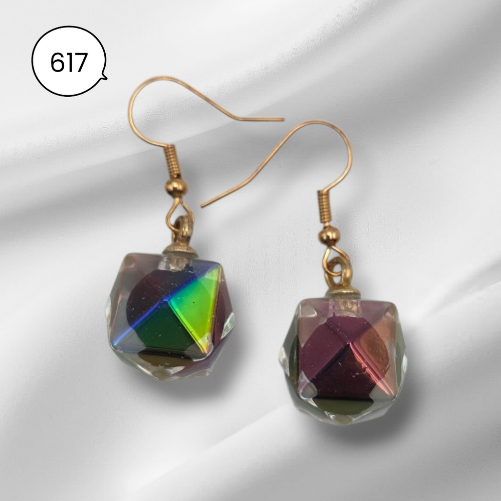 Handmade Cube Rainbow Color Earrings Boho Geometric Beaded Jewelry